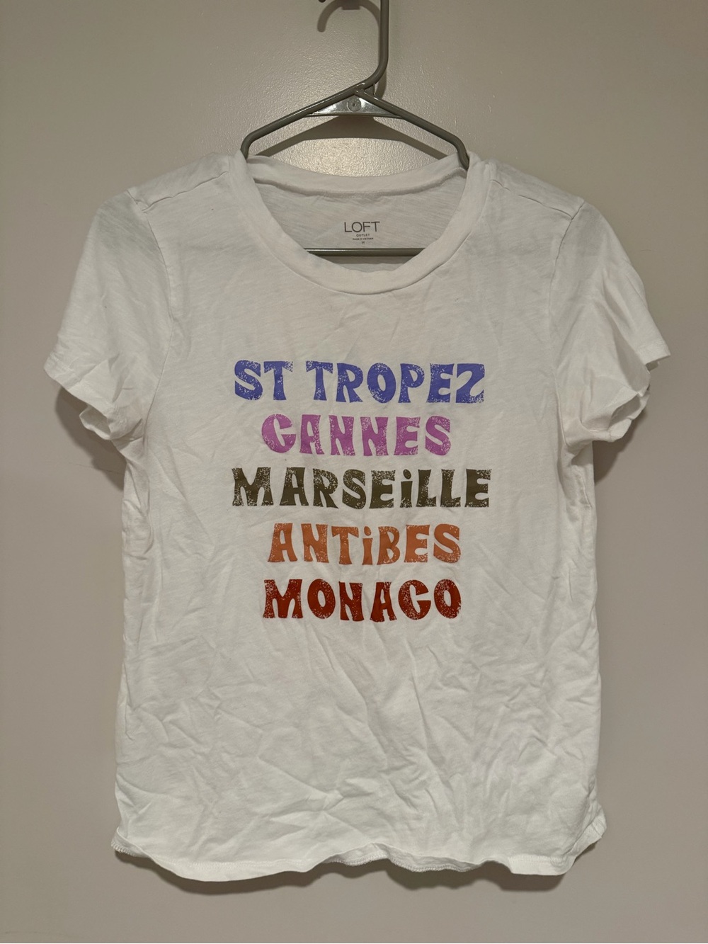 LOFT White Short-Sleeve Tee with Multicolor French City Print